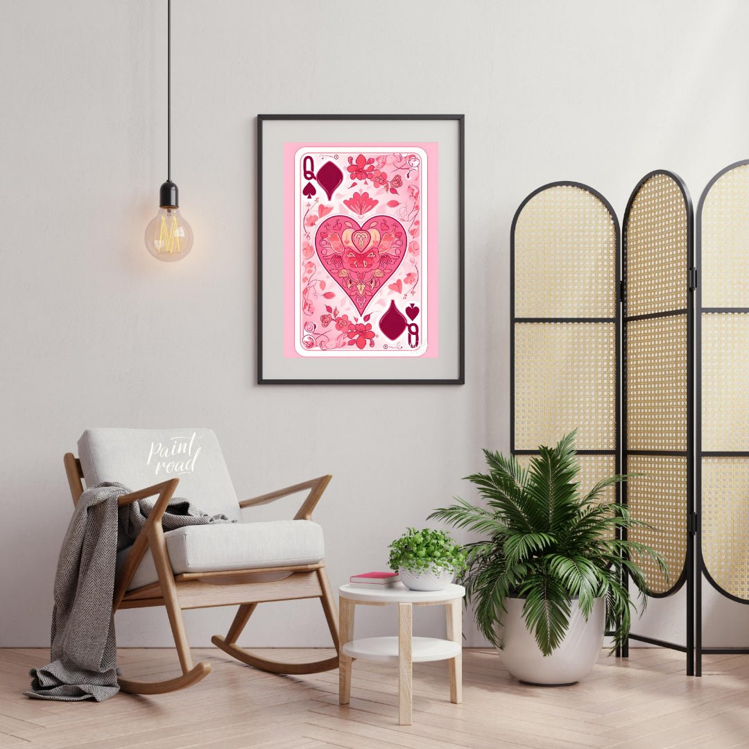 This whimsical digital illustration reimagines the Queen of Spades playing card with a floral twist… for living room