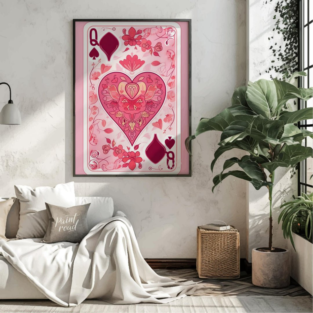 This whimsical digital illustration reimagines the Queen of Spades playing card with a floral twist… for living room