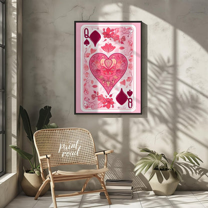 This whimsical digital illustration reimagines the Queen of Spades playing card with a floral twist… for other
