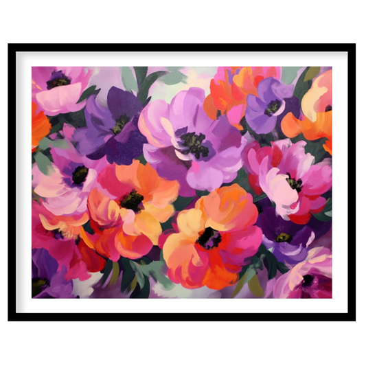 "Floral Rhapsody" presents a vibrant bouquet of flowers rendered in a lush, painterly style. The ar… for abode