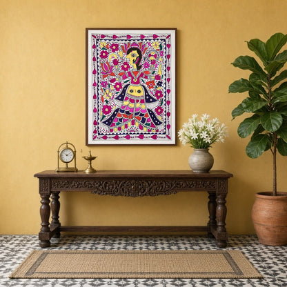 Experience the vibrant allure of Madhubani art with this striking depiction of Goddess Lakshmi and for Entrance