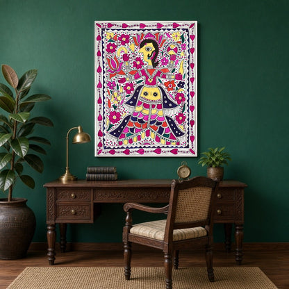 Experience the vibrant allure of Madhubani art with this striking depiction of Goddess Lakshmi and for Study