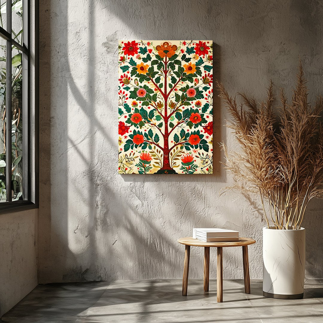This exquisite artwork features an intricate symphony of vibrant flowers and lush foliage, for Entrance