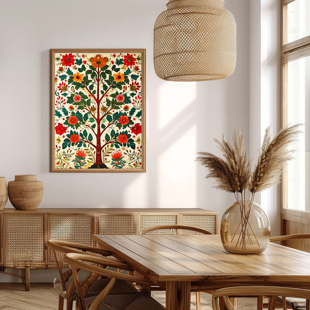 This exquisite artwork features an intricate symphony of vibrant flowers and lush foliage, for Extra Kitchen
