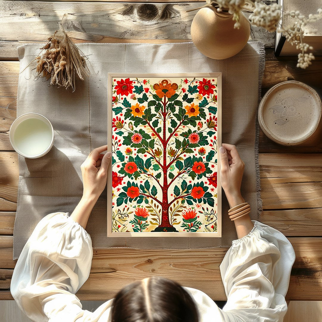 This exquisite artwork features an intricate symphony of vibrant flowers and lush foliage, for Kitchen