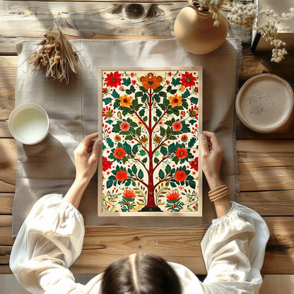This exquisite artwork features an intricate symphony of vibrant flowers and lush foliage, for Kitchen