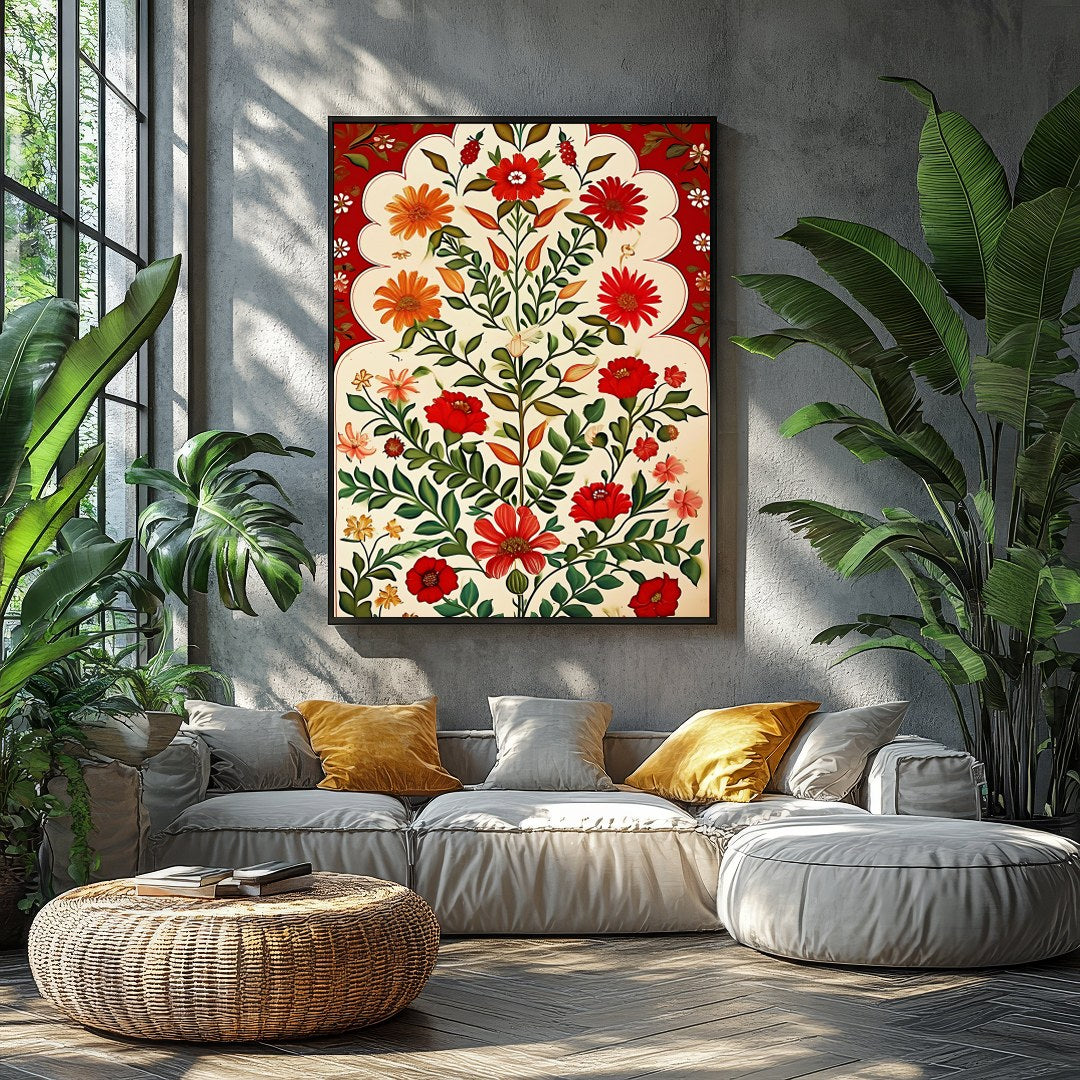 Captivate your space with this vibrant floral artwork, where red blooms dance elegantly against a for Balcony