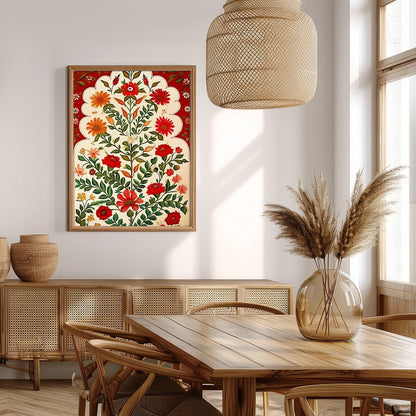 Captivate your space with this vibrant floral artwork, where red blooms dance elegantly against a for Extra Kitchen