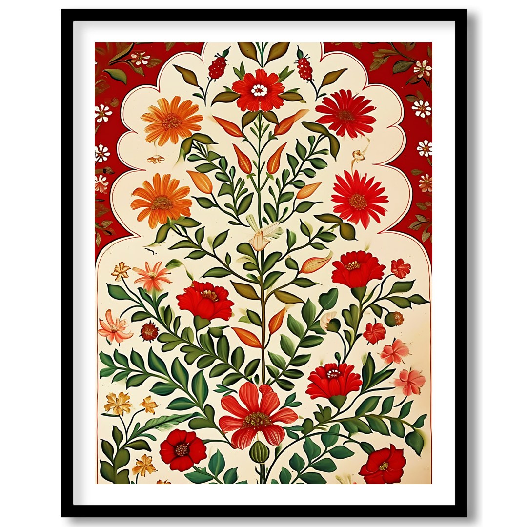 Captivate your space with this vibrant floral artwork, where red blooms dance elegantly against a for retreat