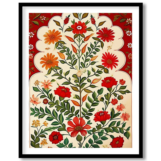 Captivate your space with this vibrant floral artwork, where red blooms dance elegantly against a for retreat
