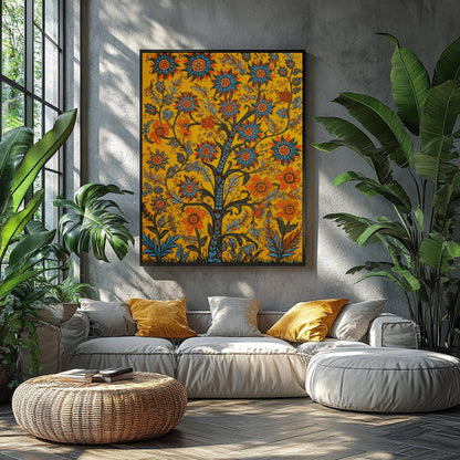 This vibrant artwork features a lively interpretation of blooming flowers, set against a rich for Balcony