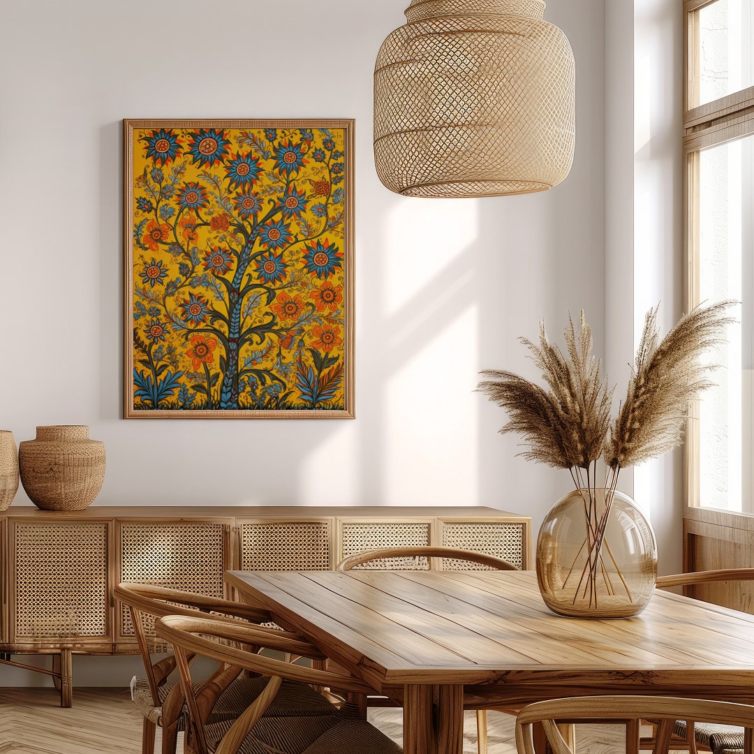 This vibrant artwork features a lively interpretation of blooming flowers, set against a rich for Extra Kitchen