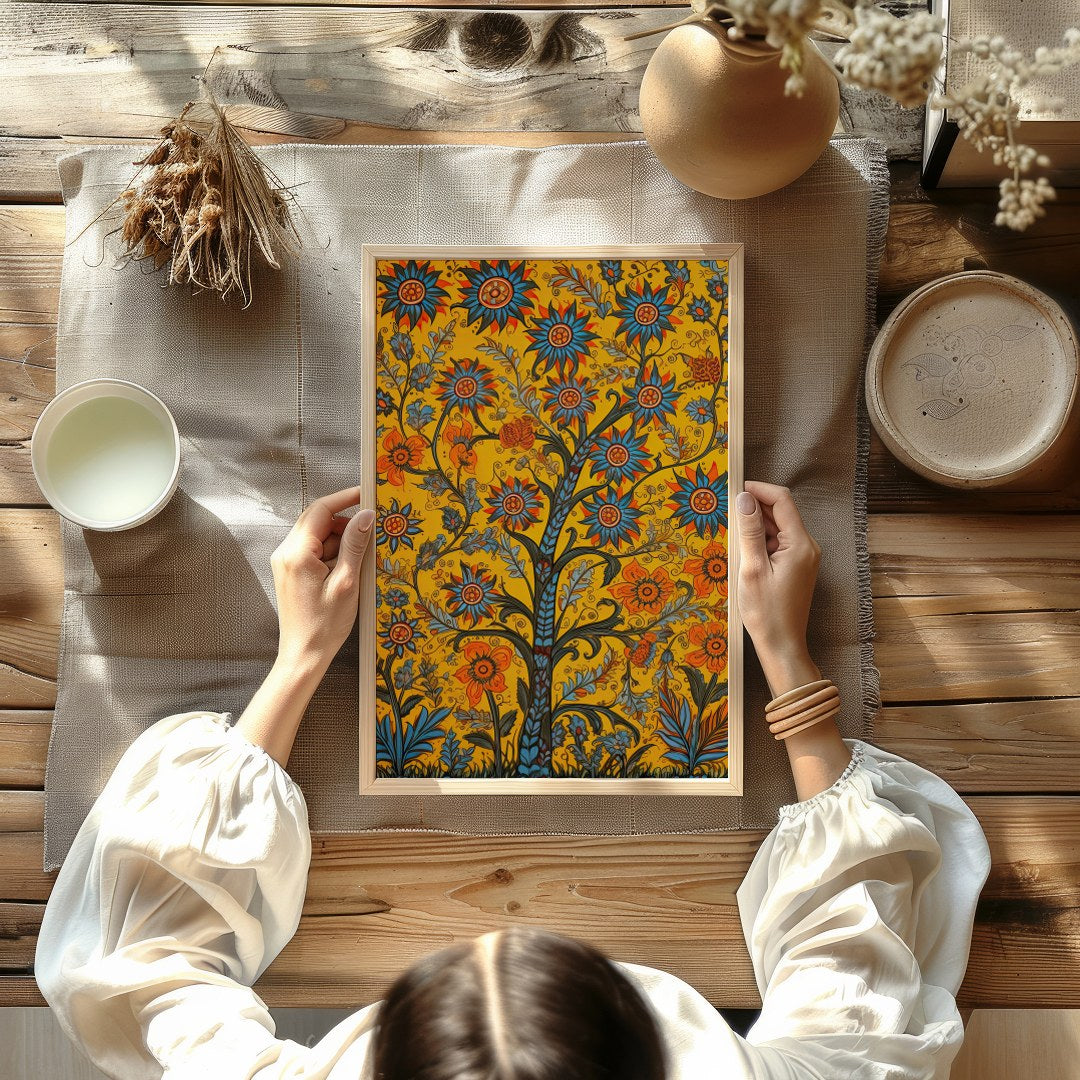 This vibrant artwork features a lively interpretation of blooming flowers, set against a rich for Kitchen