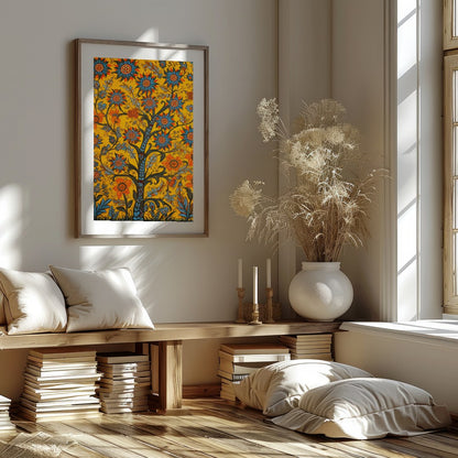 This vibrant artwork features a lively interpretation of blooming flowers, set against a rich for nook