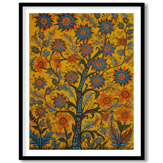 This vibrant artwork features a lively interpretation of blooming flowers, set against a rich for office