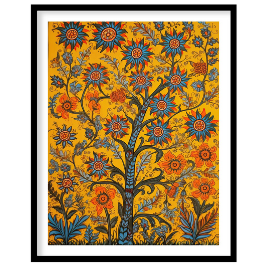 This vibrant artwork features a lively interpretation of blooming flowers, set against a rich for office