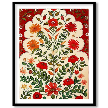 Enhance your space with this captivating floral artwork, featuring vibrant red and orange blooms on for abode
