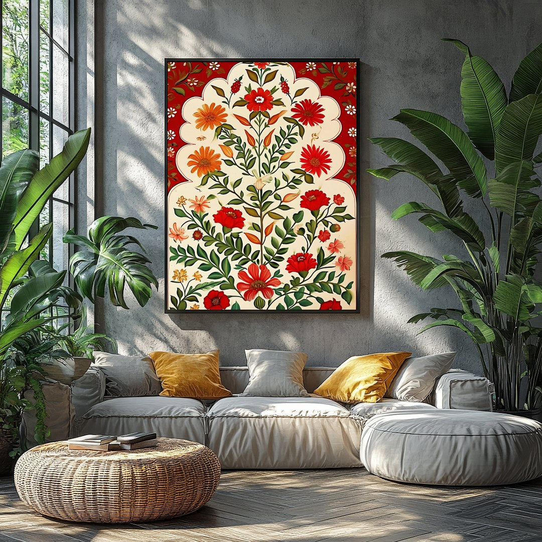 Enhance your space with this captivating floral artwork, featuring vibrant red and orange blooms on for Balcony