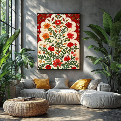 Enhance your space with this captivating floral artwork, featuring vibrant red and orange blooms on for Balcony