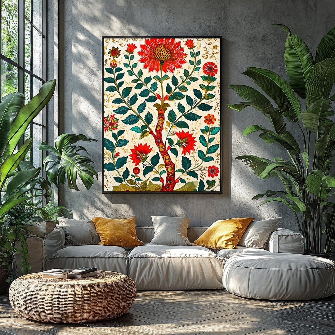Transform your space with this vibrant floral masterpiece. Featuring intricate red flowers and lush for Balcony