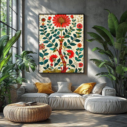 Transform your space with this vibrant floral masterpiece. Featuring intricate red flowers and lush for Balcony
