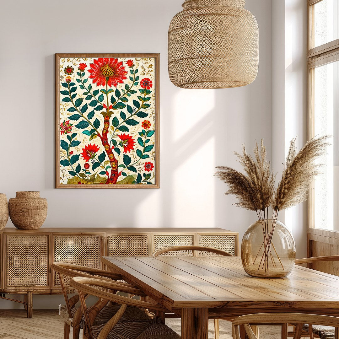 Transform your space with this vibrant floral masterpiece. Featuring intricate red flowers and lush for Extra Kitchen