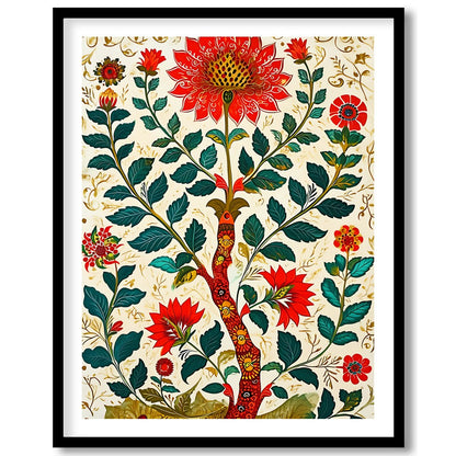 Transform your space with this vibrant floral masterpiece. Featuring intricate red flowers and lush for loft