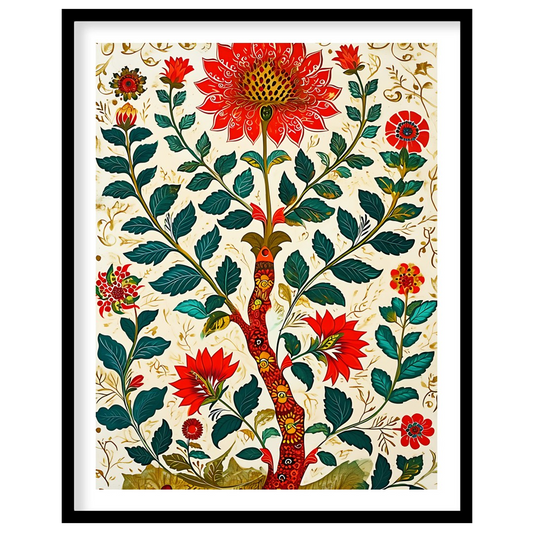 Transform your space with this vibrant floral masterpiece. Featuring intricate red flowers and lush for loft
