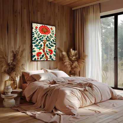 This exquisite artwork captures the beauty of nature with intricate floral patterns in rich reds for nook