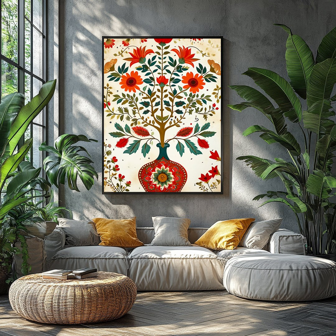 This intricate artwork brings nature indoors with its vibrant depiction of blossoming flowers in a for Balcony