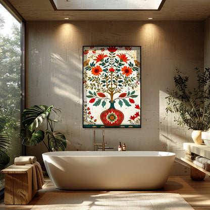 This intricate artwork brings nature indoors with its vibrant depiction of blossoming flowers in a for Bathroom