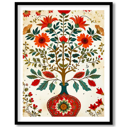 This intricate artwork brings nature indoors with its vibrant depiction of blossoming flowers in a for decor