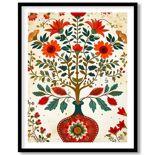 This intricate artwork brings nature indoors with its vibrant depiction of blossoming flowers in a for decor