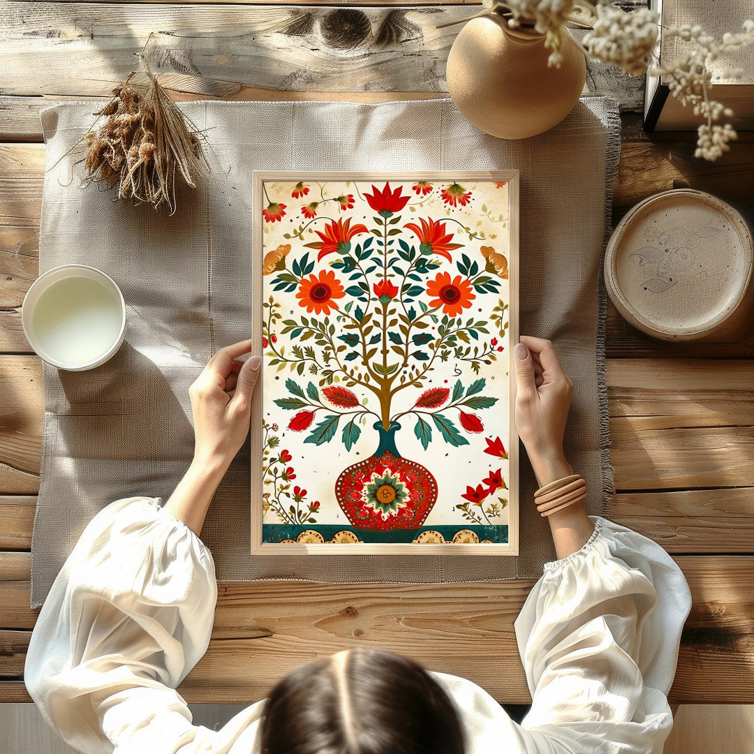 This intricate artwork brings nature indoors with its vibrant depiction of blossoming flowers in a for Kitchen