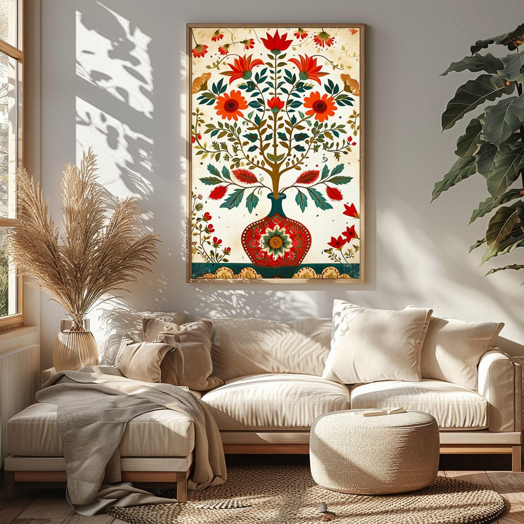 This intricate artwork brings nature indoors with its vibrant depiction of blossoming flowers in a for Sitting Area