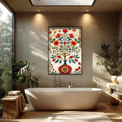 This captivating artwork features a harmonious display of swirling floral motifs in vivid colors. for Bathroom