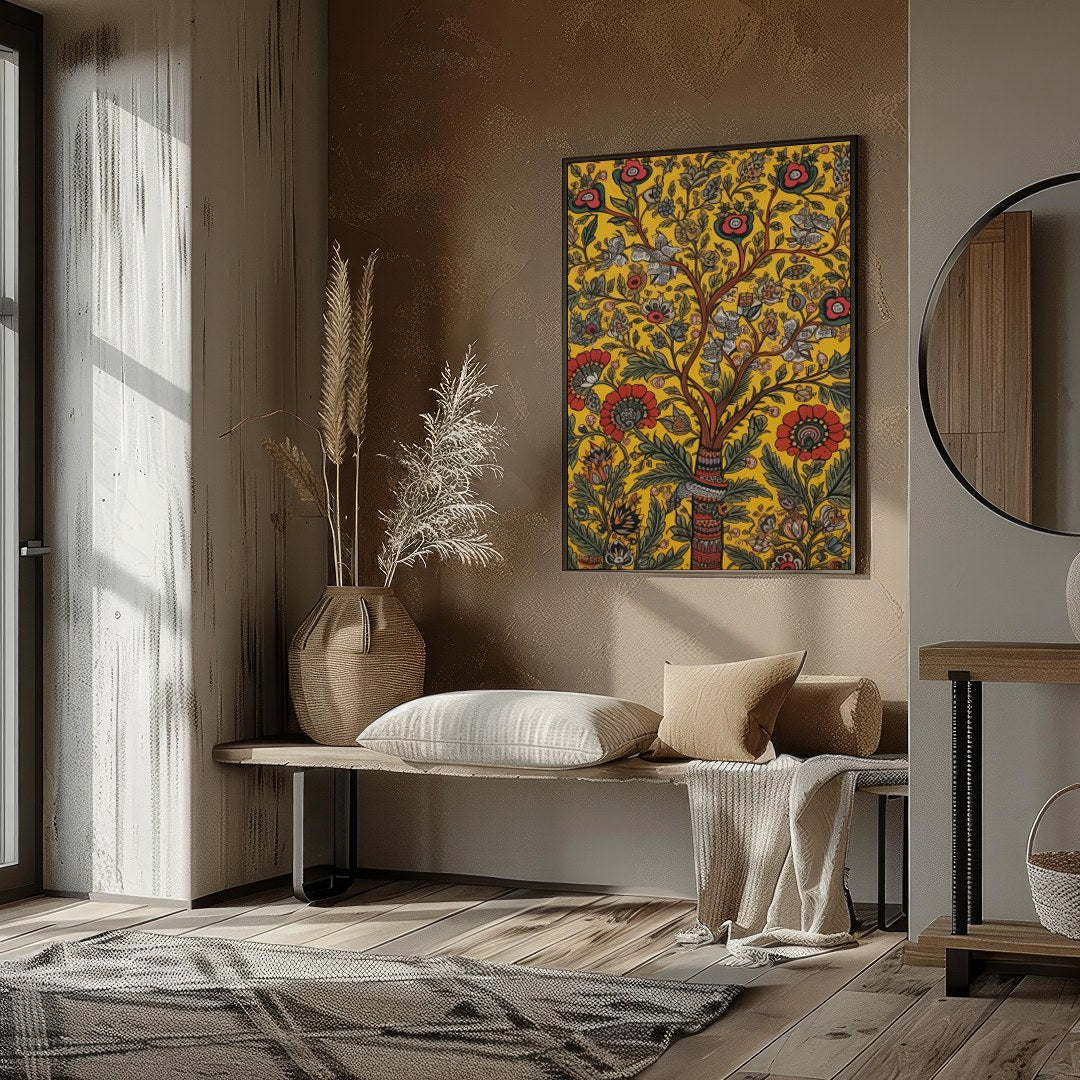 This vibrant piece captures the essence of nature's beauty with intricate floral patterns set for decor