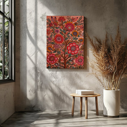 Immerse yourself in the vibrant interplay of colors with this intricate floral artwork. The rich, for Entrance