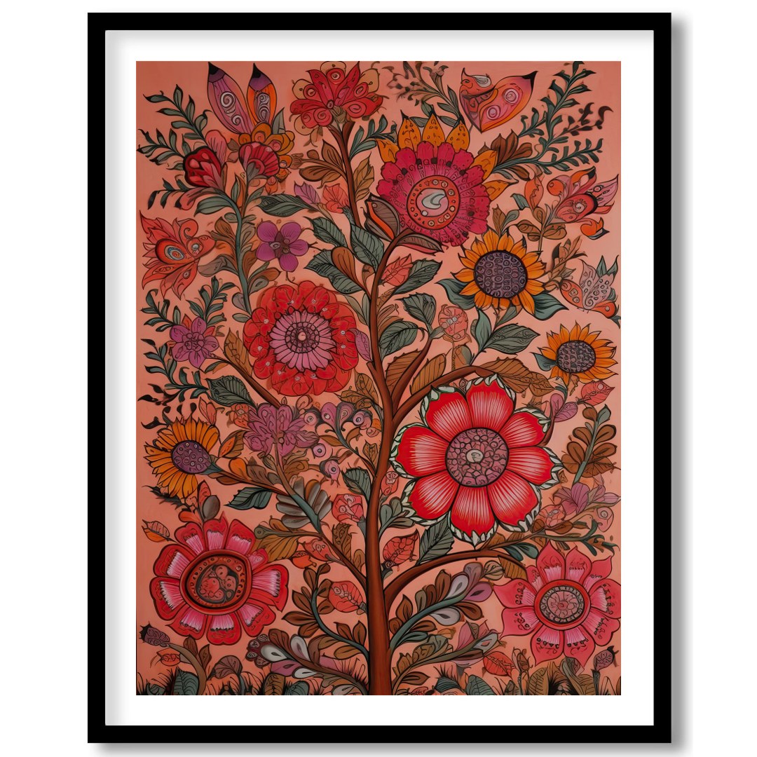 Immerse yourself in the vibrant interplay of colors with this intricate floral artwork. The rich, for sweet-home