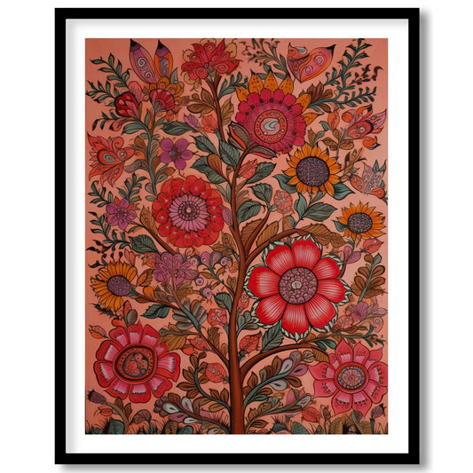 Immerse yourself in the vibrant interplay of colors with this intricate floral artwork. The rich, for sweet-home