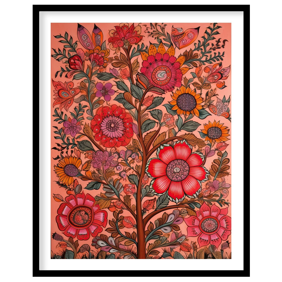 Immerse yourself in the vibrant interplay of colors with this intricate floral artwork. The rich, for sweet-home