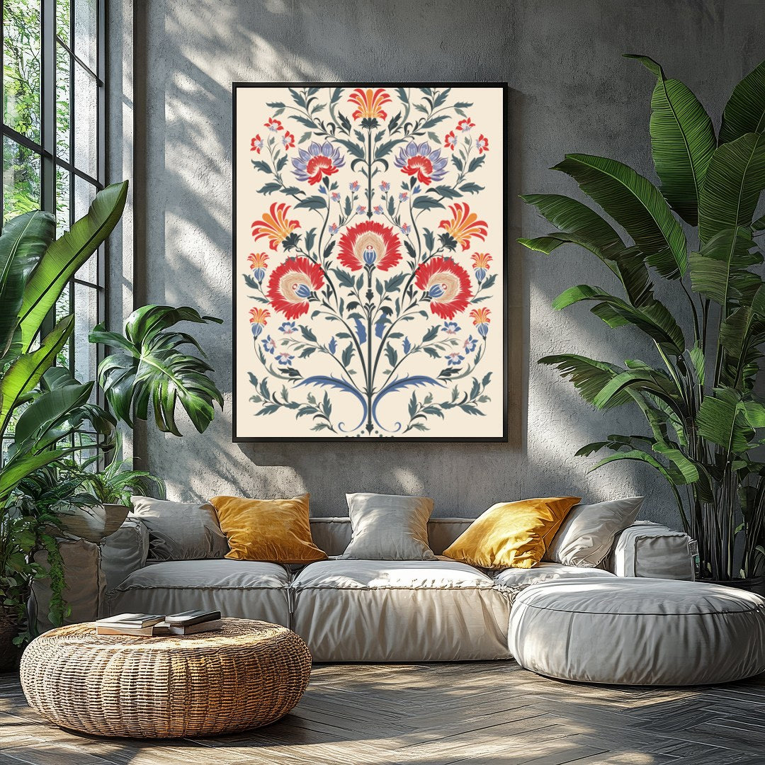 Immerse yourself in the exquisite beauty of 'Floral Symphony,' a stunning tapestry-inspired artwork for Balcony