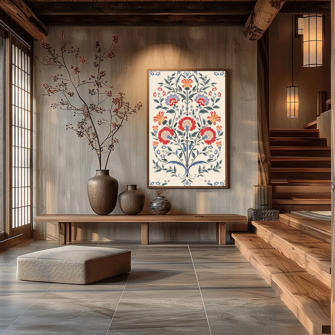 Immerse yourself in the exquisite beauty of 'Floral Symphony,' a stunning tapestry-inspired artwork for Hall
