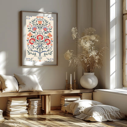 Immerse yourself in the exquisite beauty of 'Floral Symphony,' a stunning tapestry-inspired artwork for haven