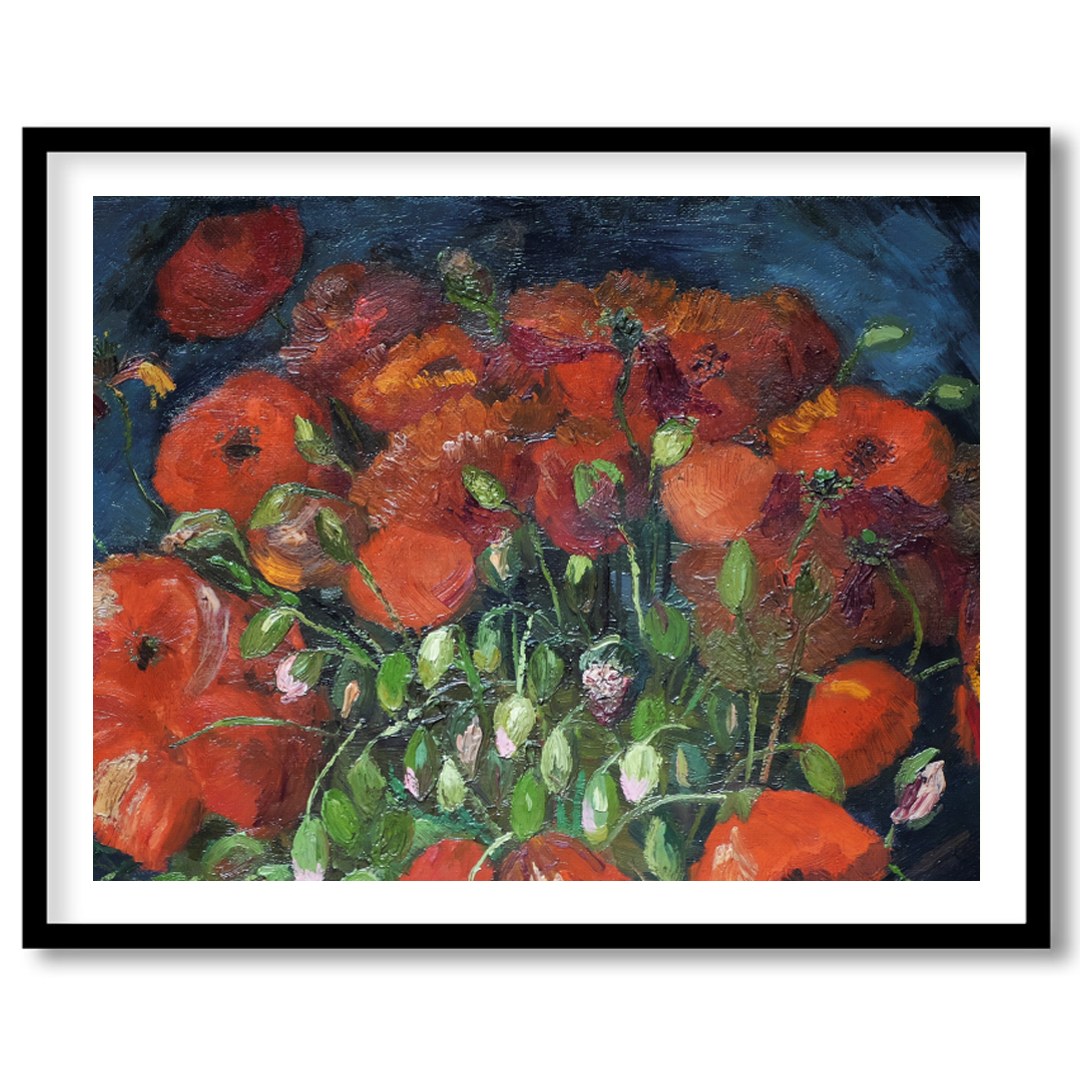 Immerse yourself in the vivid allure of poppies bursting with life against a deep midnight blue for lovely-house