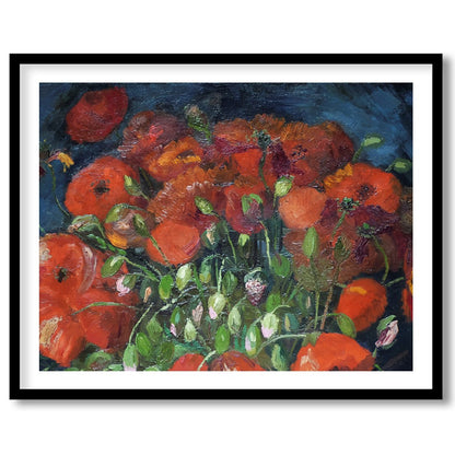 Immerse yourself in the vivid allure of poppies bursting with life against a deep midnight blue for lovely-house