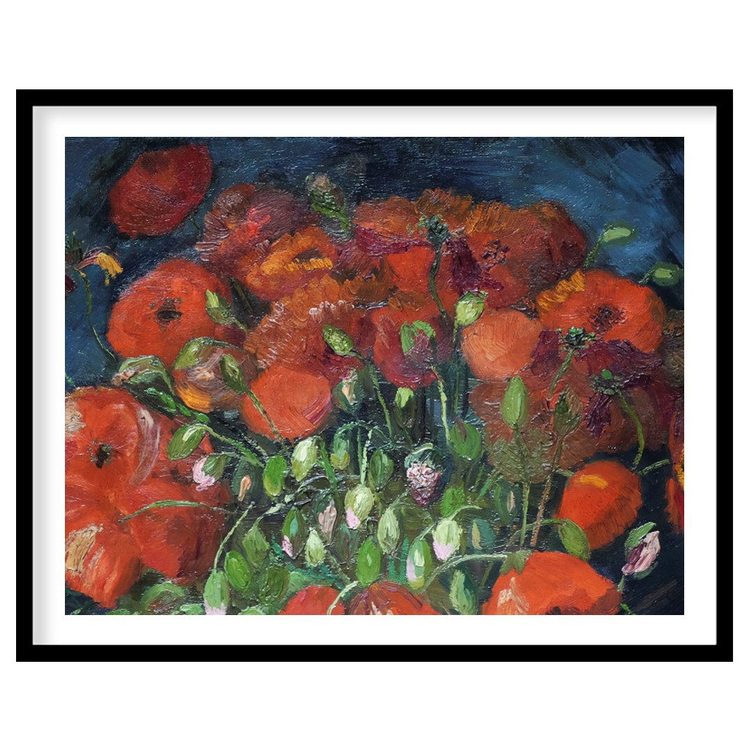 Immerse yourself in the vivid allure of poppies bursting with life against a deep midnight blue for lovely-house