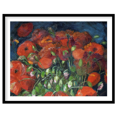 Immerse yourself in the vivid allure of poppies bursting with life against a deep midnight blue for lovely-house