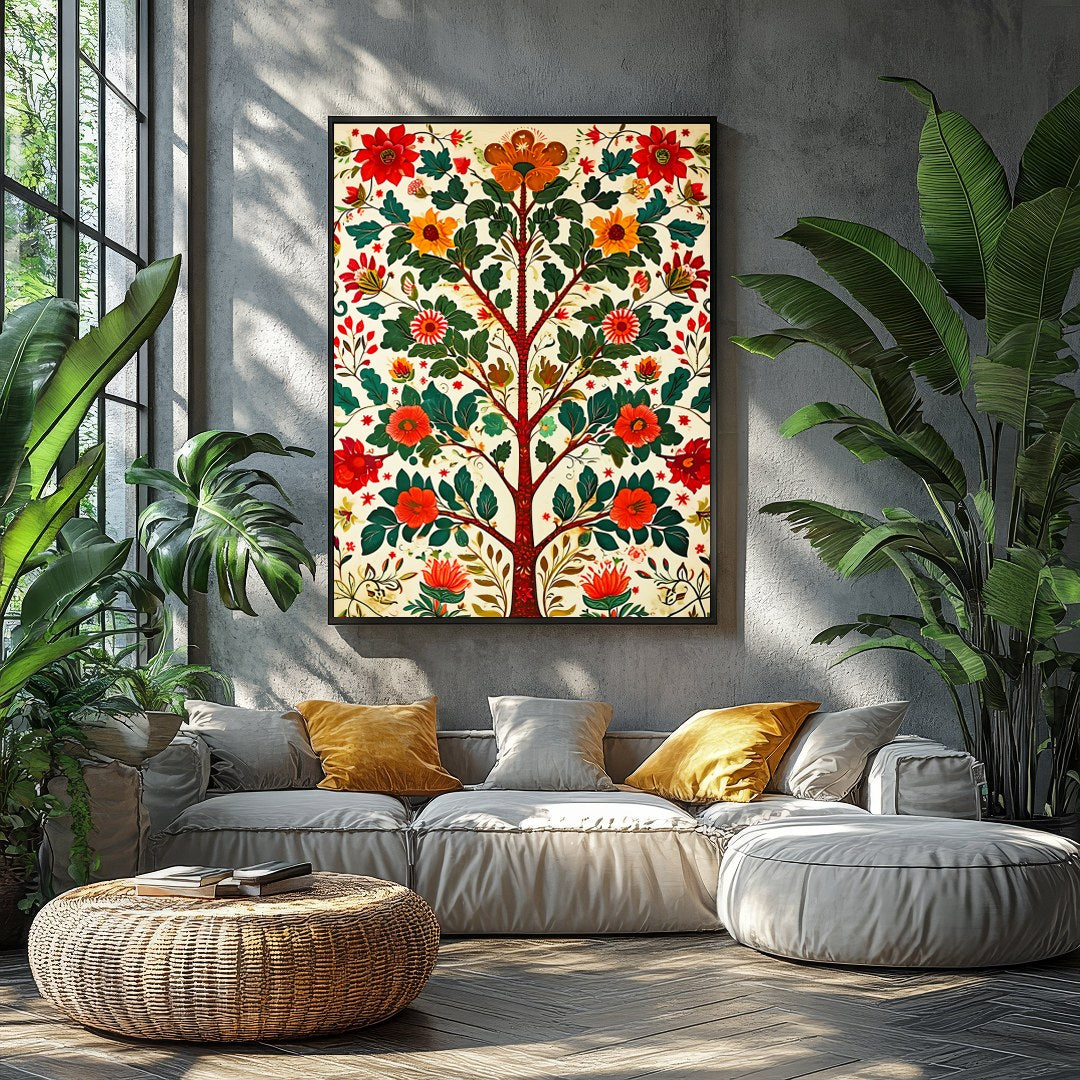 This captivating artwork showcases a vibrant tree teeming with lush foliage and vivid blossoms. for Balcony
