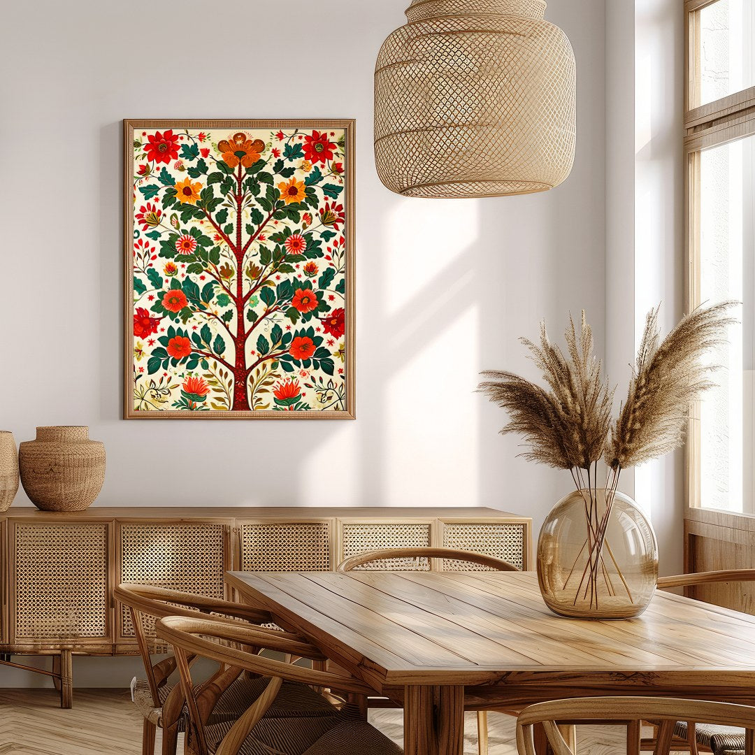 This captivating artwork showcases a vibrant tree teeming with lush foliage and vivid blossoms. for Extra Kitchen